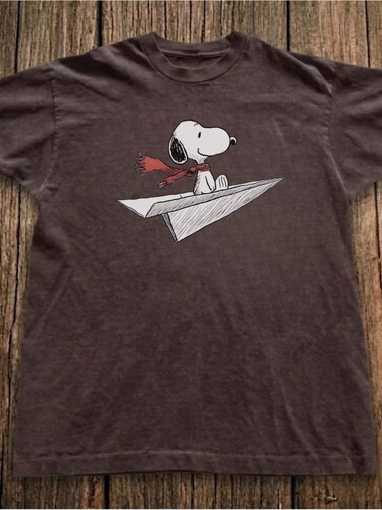 Gildan Tops - Gildan Brown Snoopy Paper Airplane Graphic Tee